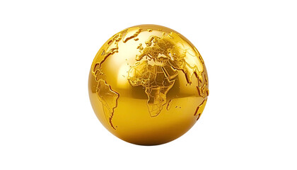 Golden globe showing continents and oceans on a white background