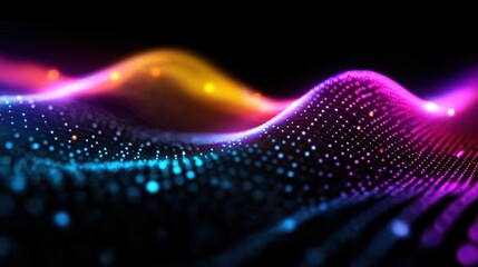 Abstract background with colorful dots, waves, and gradient light effects for digital technology. Futuristic design vector illustration on a black background, with detailed, high-resolution photograph