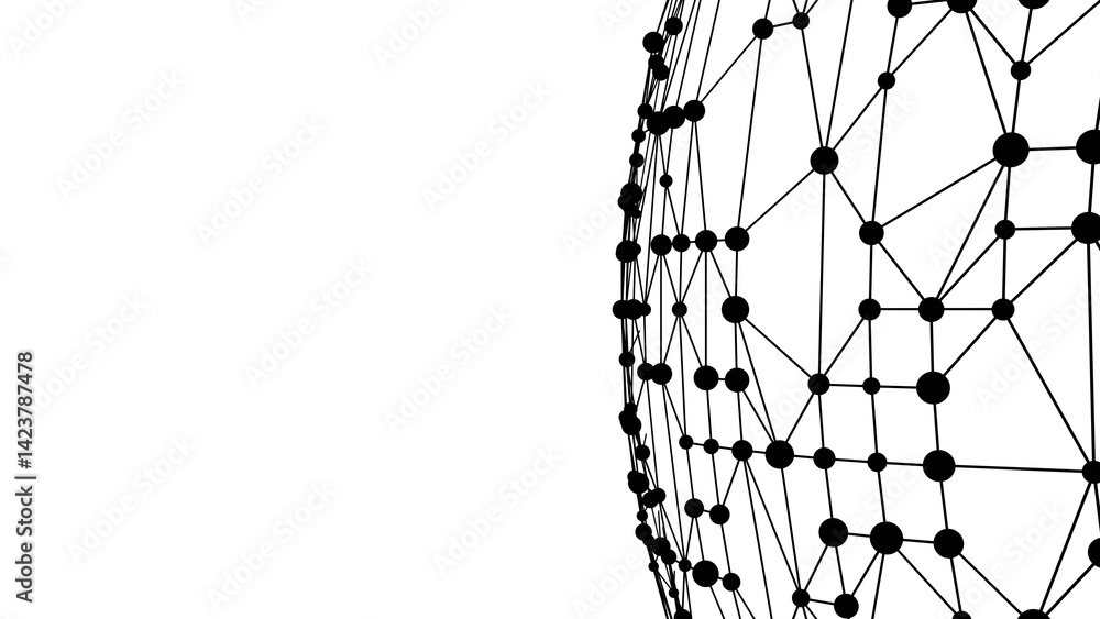 Fototapete Technology abstract shape. Dots connected by lines. Minimalist mesh sphere. Abstract polygonal shape.