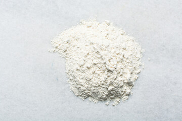 overhead view of All purpose flour on a countertop