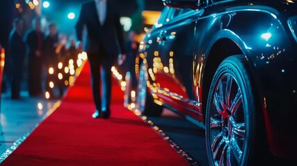Elegant Limousine Arriving on Red Carpet for Exclusive Night Event, celebration theme