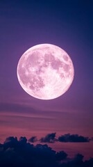 Pink Full Moon Night Sky.