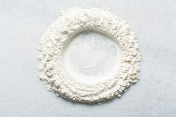 overhead view of All purpose flour on a countertop