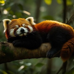 Naklejka premium Red panda resting peacefully on a branch