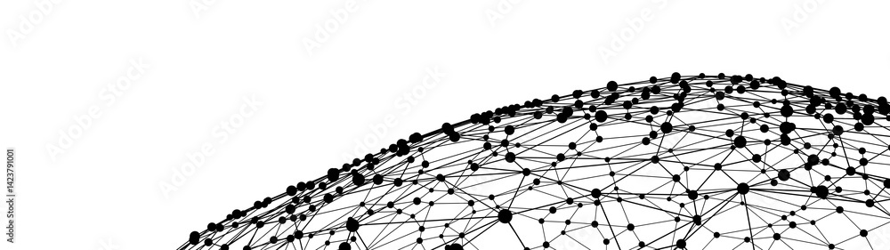 Poster Technology abstract shape. Dots connected by lines. Minimalist mesh sphere. Abstract polygonal shape.