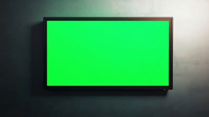 Vibrant green screen monitor on a neutral wall background used for video editing, graphic design, or content creation mockups.