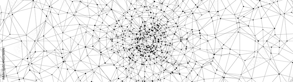 Poster Technology abstract background. Dots connected by lines. Minimalist mesh backdrop. Abstract polygonal radial shape. Plexus circles.