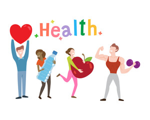 Health Wellbeing People. Behavior Health Concept. Illustration Vector Cartoon.