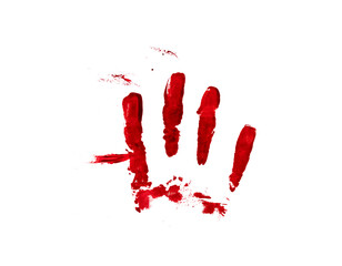 Bloody hand print of human on white background