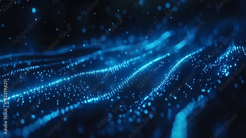 Poster abstract blue digital wave particle background glowing energy flow futuristic technology design mode