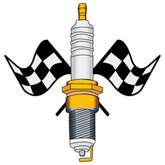 Illustration of Spark Plug with Checkered Flags