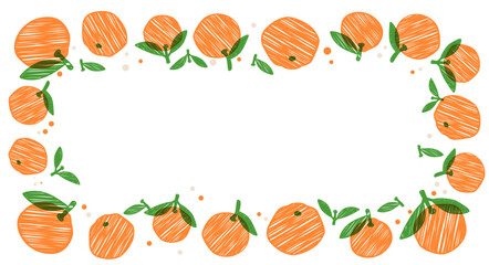 Fresh orange fruit frame on white background. Vector summer banner illustration