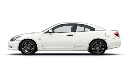 Fototapeta premium A streamlined white coupe stands prominently against a clean white background, highlighting its smooth curves and sporty design. This striking vehicle exudes sophistication and style