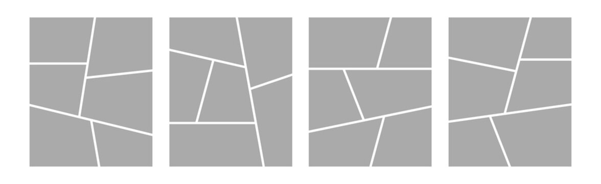 Set of collage grid manga comic storyboard layout panel blank template. Empty page frame for comic book, photo collage, poster, flyer. Vector illustration