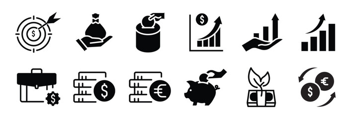 Investment line icons, such as economy, financial growth, profit and more. Vector illustration. Easily changes to any color.