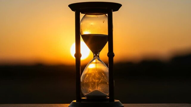 夕日輝く砂時計、時間流れ静寂。