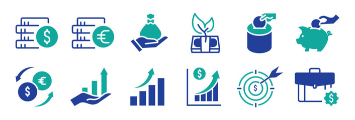 Investment line icons, such as economy, financial growth, profit and more. Vector illustration. Easily changes to any color.