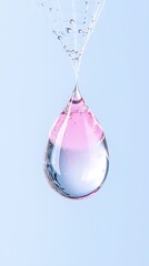 Pink water drop with light blue background.