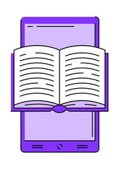 Smartphone with open book. Digital library concept