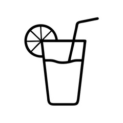 Illustration of a refreshing drink with straw and lemon slice, summer beverage illustration vector icon, juice