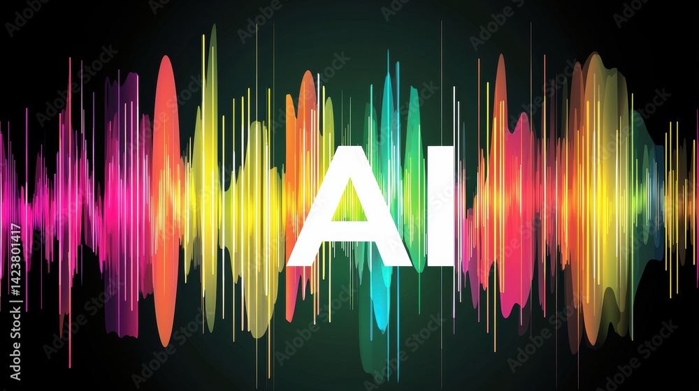 Aufkleber exploring ai innovation through vibrant sound waves in a digital studio environment