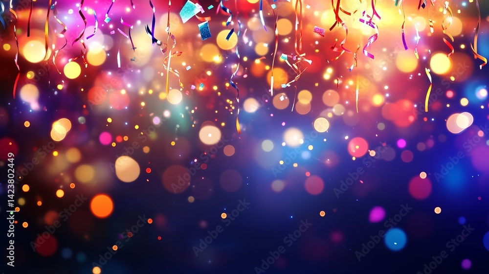 Poster vibrant colorful confetti celebration background festive sparkling bokeh lights holiday party new ye
