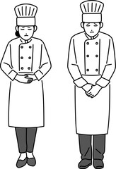 頭を下げて謝罪している男女の料理人