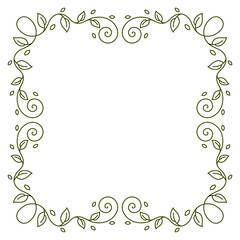 Floral curling frame. Decorative nature swirling background with leaves.