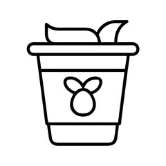 Outline vector illustration of coffee cup with leaves organic drink cafe beverage art icon