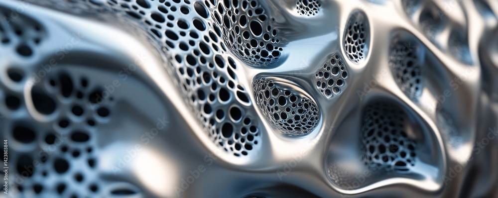 Poster abstract metallic structure with holes forming intricate patterns