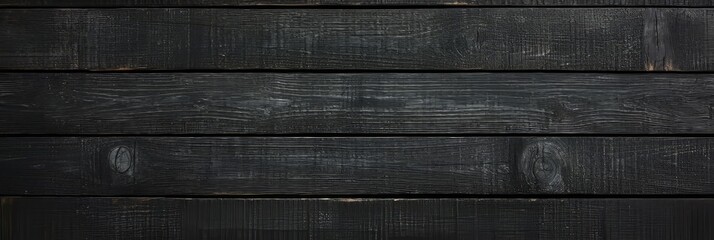 Fototapeta premium Dark black wooden background with weathered grain and a vintage texture. Hardwood planks create a grunge effect, ideal for floors, tables, and rustic design material.