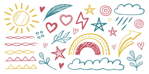 Whimsical Sun and Star Doodles in Chalk Style

