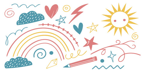 Whimsical Sun and Star Doodles in Chalk Style

