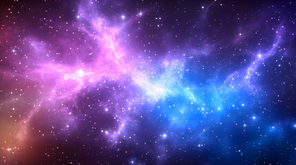Obraz premium Vibrant nebula with pink and blue hues, cosmic dust, and scattered stars