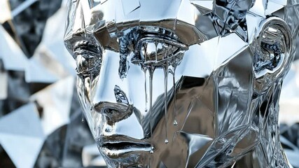 Futuristic shattered human face with melting liquid metal tears for digital art background - Powered by Adobe
