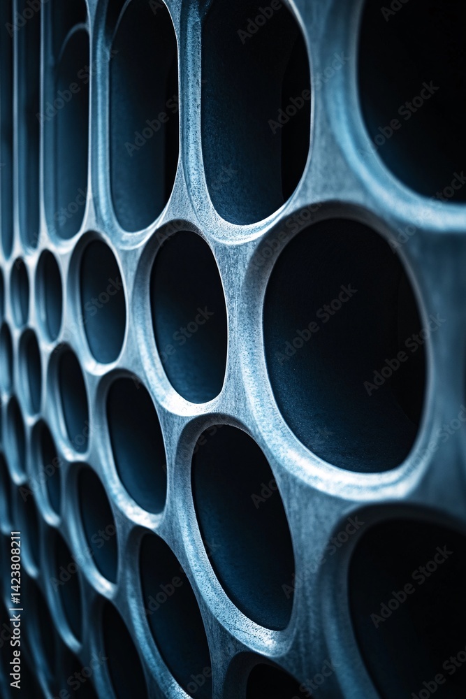 Poster Abstract metallic structure forming honeycomb pattern with round cells