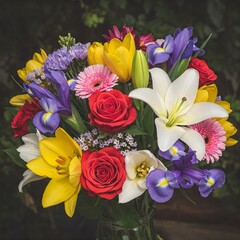 A Close-Up of a Bride's Bouquet with Layered Pink Peonies, Beautifully Striped Pink and White Tulips