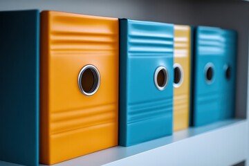 Colorful Folders on a Shelf Organized Office Supplies for Business and Education