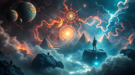 Futuristic Star Map with Glowing Cosmic Grid and Digital Universe Overlay