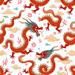 Obraz premium Festive Chinese New Year Dragon Pattern on White.