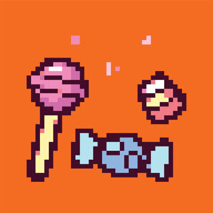 Pixel art icons for birthday celebration, fun and festive