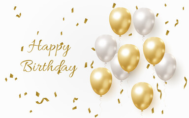 Elegant Birthday Greeting Card - Style Illustration with Gold and Silver Balloons and Confetti, Displaying the Text "Happy Birthday to You" in a Graceful Font on a White Background