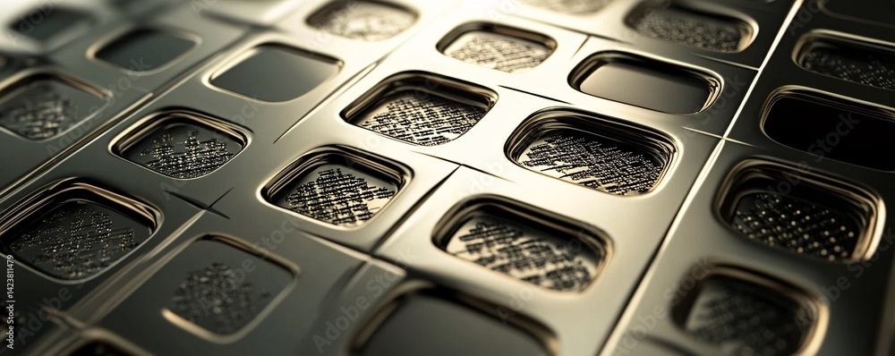 Aufkleber Abstract metallic structure with square cells forming modern background