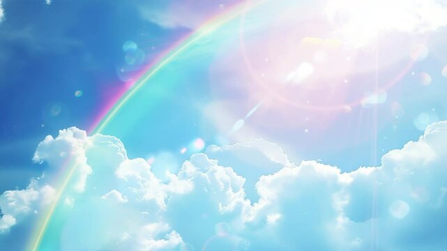 優しい光に包まれた虹と雲の空