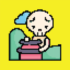 Pixel Art Oni Ghost Icon, Japanese Demon Design