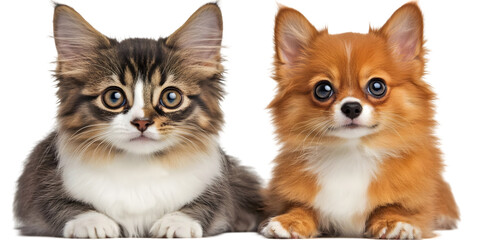 Obraz premium Adorable Cat And Dog Portrait Illustration Against Transparent Background