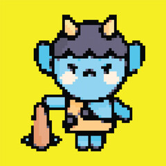 Pixel Art Oni Ghost Icon, Japanese Demon Design