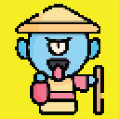 Pixel Art Oni Ghost Icon, Japanese Demon Design