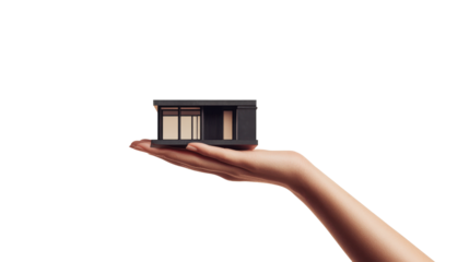 female hand holding house isolated on white background