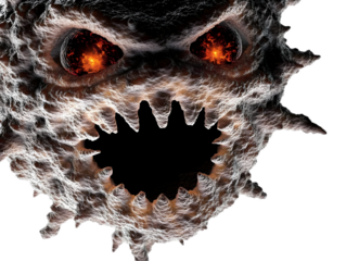 3D Illustration Of A Monster Face With Glowing Eyes And Teeth On Transparent Isolated Background